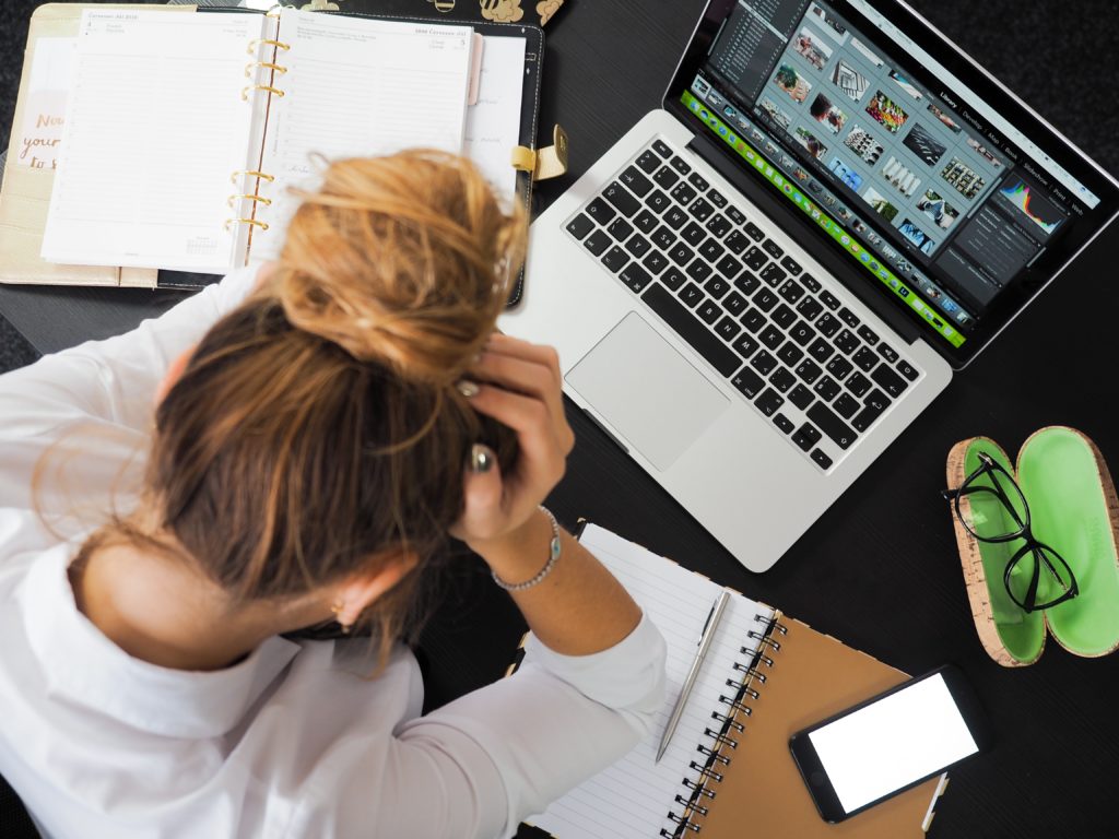 frustrated woman at computer